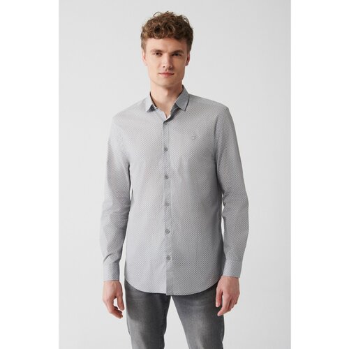 Avva Men's Light Gray 100% Cotton Printed Classic Collar Slim Fit Slim Fit Shirt Slike