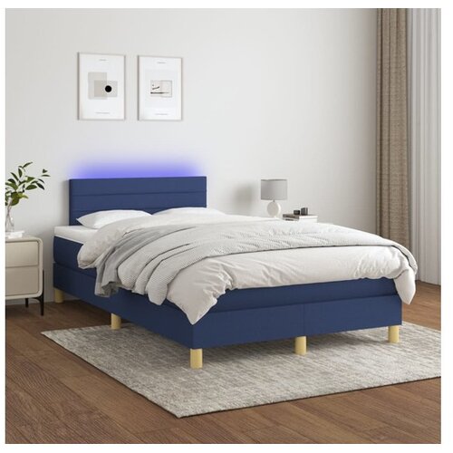  Box spring postelja z vzmetnico LED modra 120x200 cm blago Cene