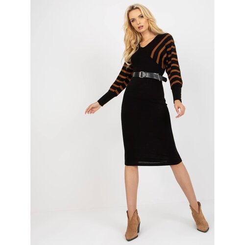 Fashion Hunters Black and brown midi dress with a belt OCH BELLA Slike