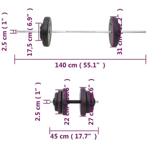 VidaXL Dvoručni i jednoručni uteg s pločama 60 kg Slike