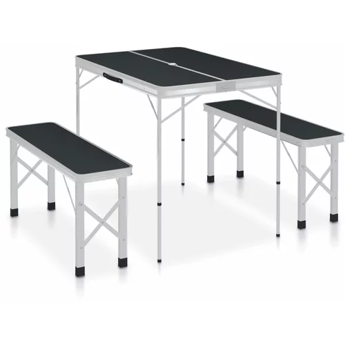 vidaXL Sklopivi stol za kampiranje s 2 klupe aluminijski sivi