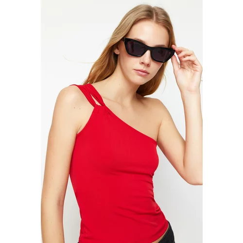 Trendyol Red One Shoulder Fitted Stretchy Knitted Blouse