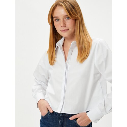 Koton Crop Shirt Long Sleeve Cuff Collar Buttoned Cotton Slike