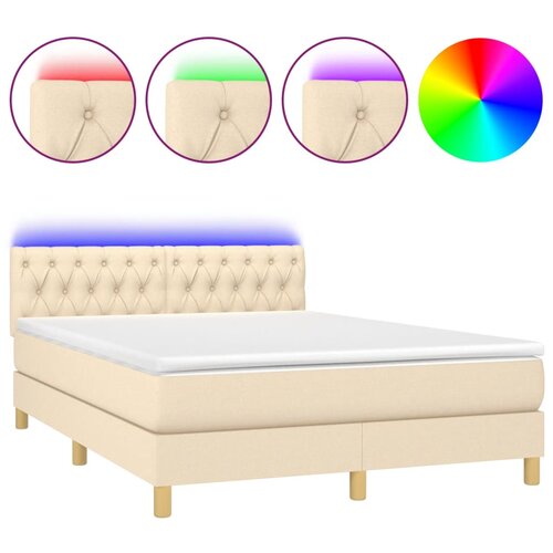  Krevet box spring s madracem LED krem 140x200 cm od tkanine Cijene