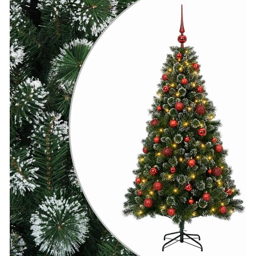  Umjetno božićno drvce s kuglicama 120 cm 150 LED lampica - 120 cm s LED-ima i crvenim lopticama Slike