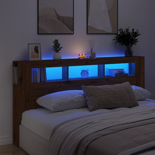 VidaXL LED posteljno vzglavje artisan hrast 200x18,5x103,5 cm inž. les Slike