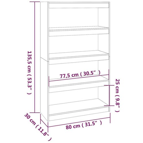 VidaXL Ormarić za knjige / sobna pregrada crni 80x30x135,5 cm borovina Slike