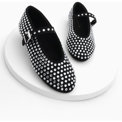 Marjin Women&amp;#039;s Helmet and Stone Ballet Flat Shoes Mary Jane Tevila Black Slike