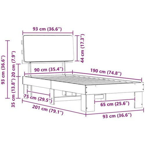  Krevetni okvir s tapiciranim uzglavljem Crna 90 x 190 cm Slike