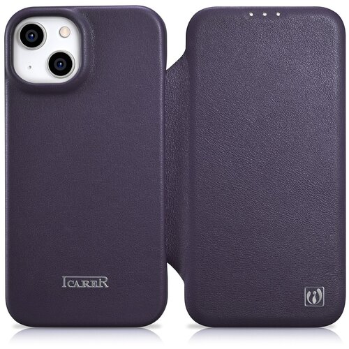 ICARER Usnjena torbica za iPhone 14 z magnetnim zavihkom MagSafe CE Premium Leather vijolična, (21522265) Cene