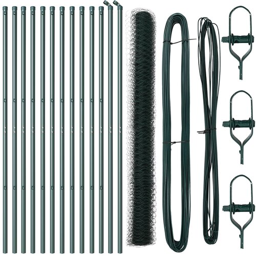 VidaXL Heksagonalna Ograda Zelena 1.6x25 m Čelik, Ograda Stupovi 13 kom Zelena &amp;Oslash;32 mm 210 cm Galvanizirani Čelik Slike