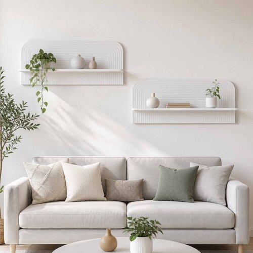  Zidna polica 2 kom. Bijela 102 x 13.5 x 37.5 cm Prerađeno drvo Slike