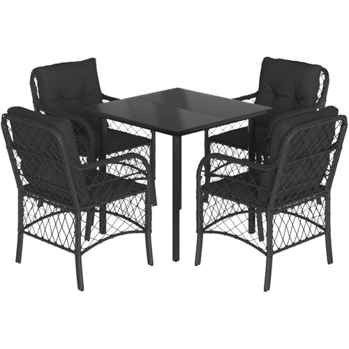 5-dijelni vrtni blagovaonski set s jastucima od poliratana crni Crna Dužina stola 80 cm Slike
