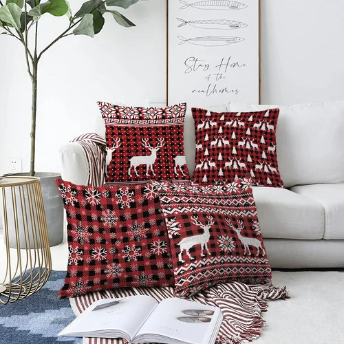 Minimalist Cushion Covers set od 4 božićne jastučnice od ženilja minimalističke navlake za jastuke tartan, 55 x 55 cm