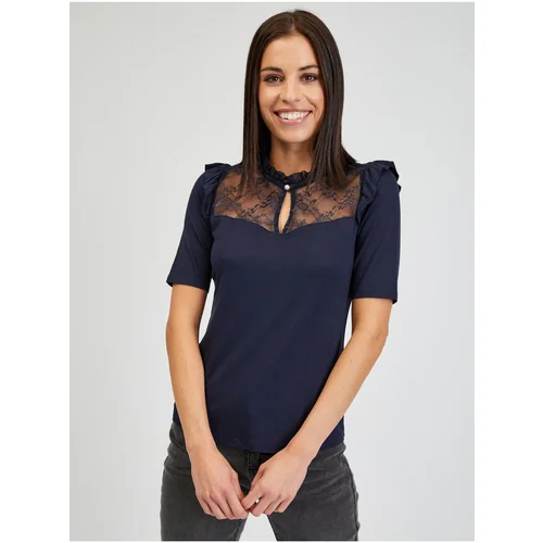 Orsay Dark blue womens T-shirt with lace - Women