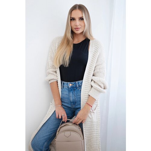 Kesi Włoski Openwork cardigan with pockets dark beige Slike