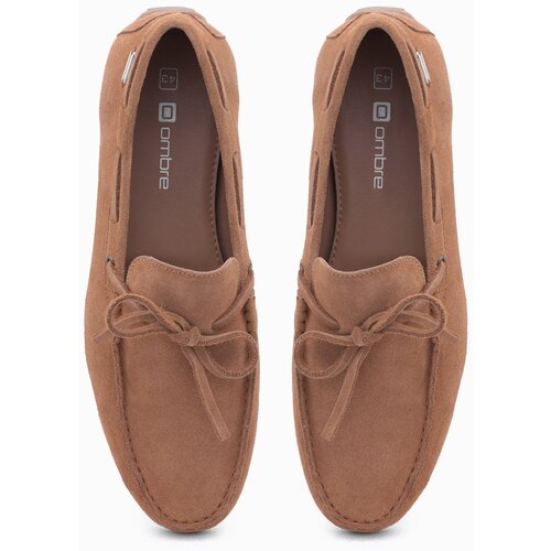 Ombre men's moccasin leather shoes with thong and driver sole - brown Cene