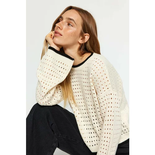 Trendyol Ecru Openwork/Perforated Knitwear Sweater