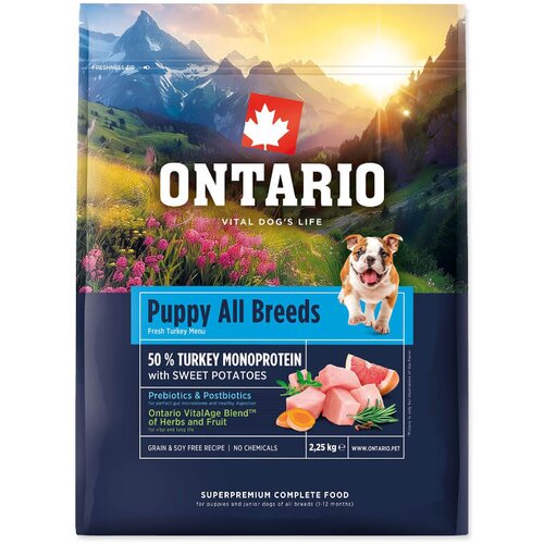 Ontario Puppy All Breeds Monoprotein - puran in sladki krompir 2,25 kg Cene