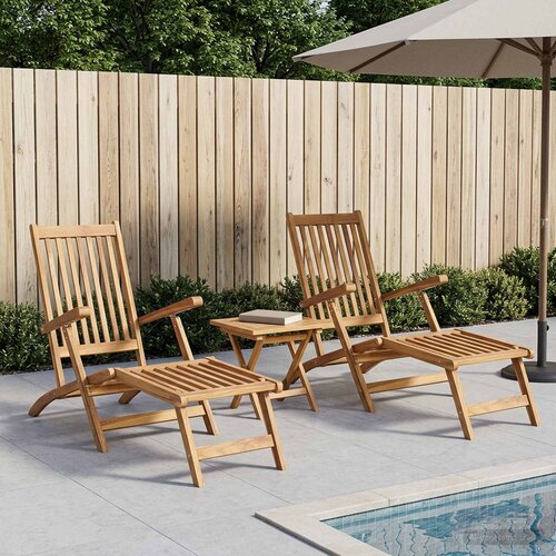 VidaXL Sklopiva ležaljka s stolom 2 pcs Prirodna Čvrsto teak drvo Slike