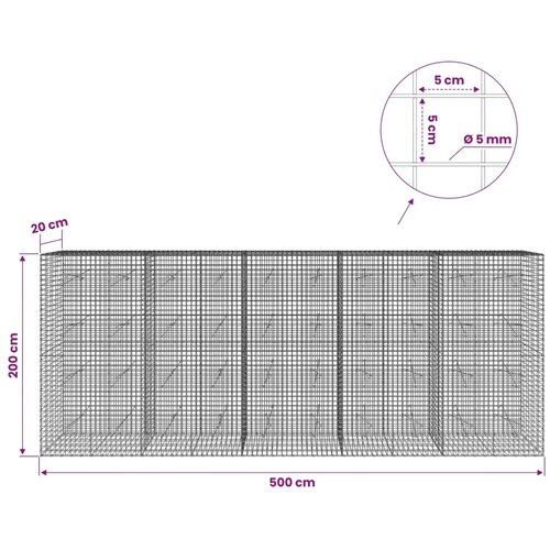  Gabion s žicom debljine 5 mm i mrežom 5x5 cm 500x20x200 cm - 20 cm 200 cm 500 cm Slike