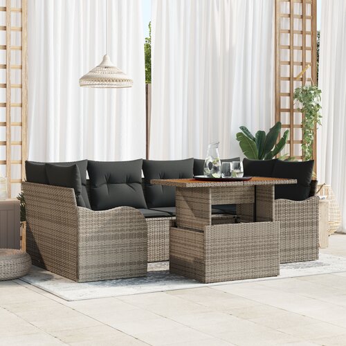 vidaXL 7-delni vrtni sofa set s blazinami siva poli ratan akacija Cene