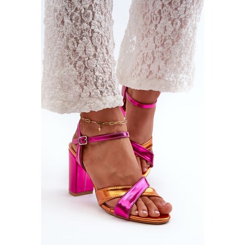 Boto Eco Leather Sandals with High Block Heel Fuchsia Abilica Cene