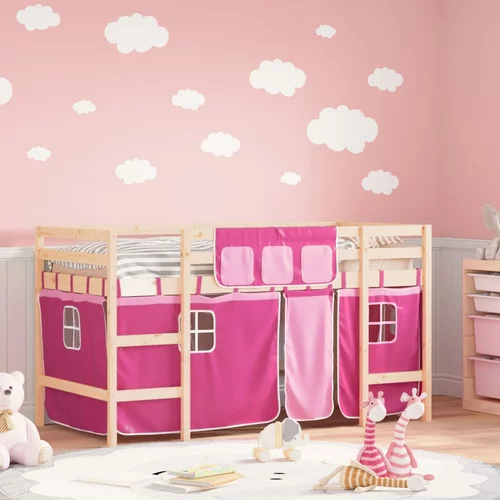  Dječji krevet na kat i zavjese ružičasti 90 x 200 cm borovina