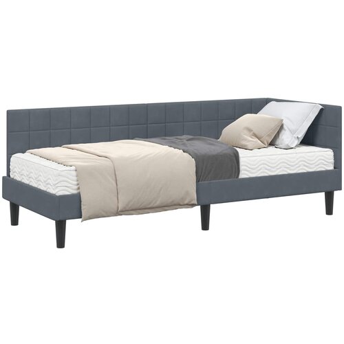 vidaXL Kutni krevetni okvir s madracem s uzglavljem 2 pcs Siva Baršun - Tamno siva 80 x 200 cm Cene
