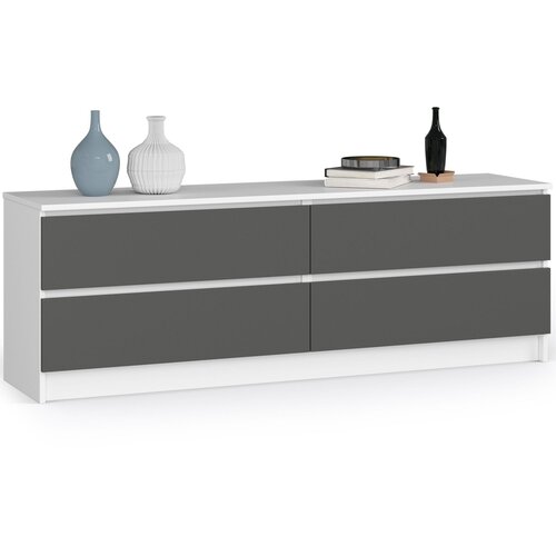 AKORD Komoda, 4 Predali, Bela/Siva, (5000332227) Slike