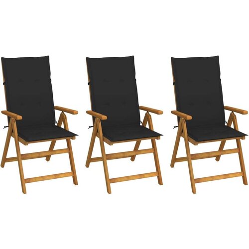 3 Zložljivi vrtni stoli 3 kosi z blazinami trden akacijev les Cene