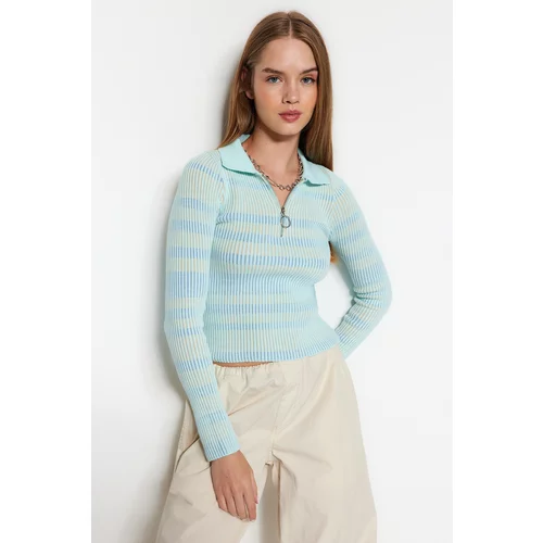 Trendyol Mint Zip-Up Knitwear Sweater