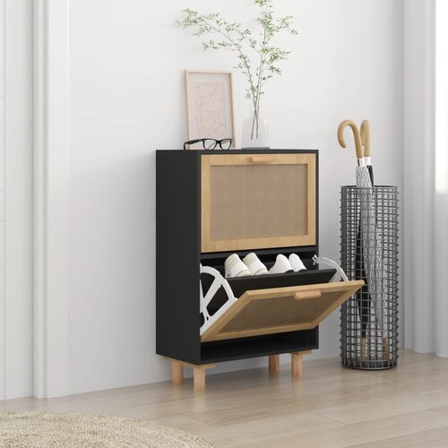 vidaXL Ormarić za cipele crni 52 x 25 x 80 cm drvo i prirodni ratan Cijene
