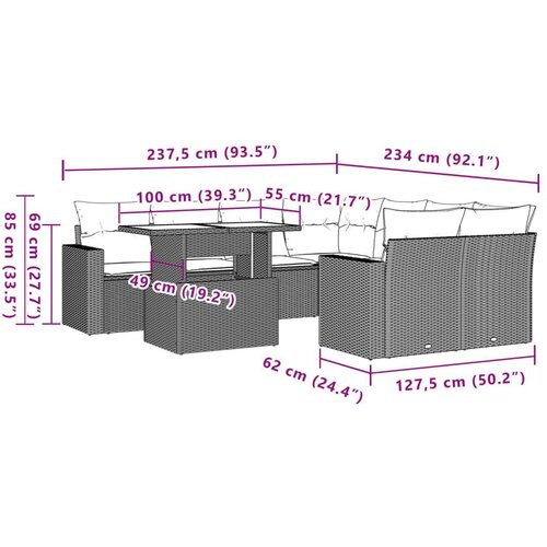 VidaXL 9-dijelni set vrtnih sofa s jastucima bež od poliratana Slike