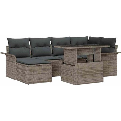 vidaXL Vrtna sedežna garnitura z blazino 7 pcs Siva Poly ratan, (5000134893) Cene