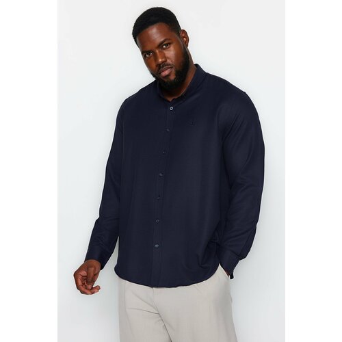 Trendyol navy blue men's regular fit oxford plus size shirt with embroidery detail. Cene