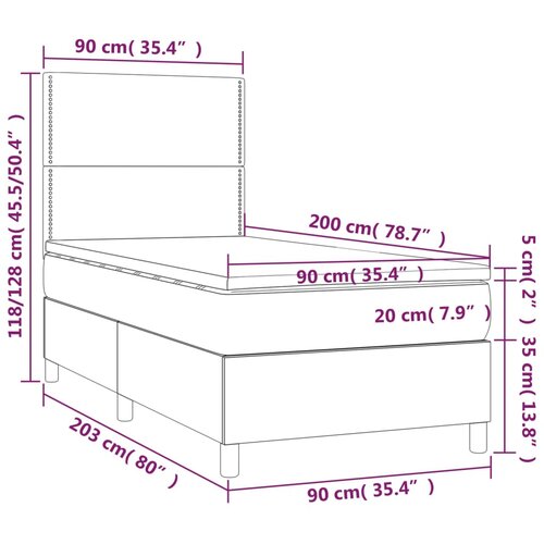  box spring s madracem LED tamnosivi 90x200 cm tkanina Slike