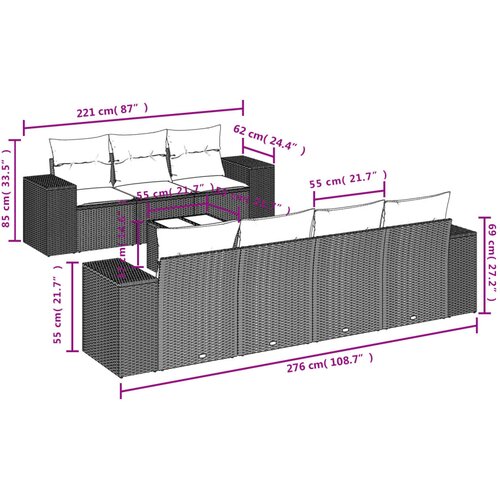  8-dijelni set vrtnih sofa od poliratana s jastucima crni Crna 93 x 62 x 69 cm Slike