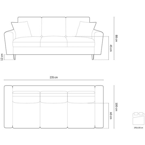 Cosmopolitan Design Petrolej zelena bar&amp;scaron;unasti sklopiva/s prostorom za odlaganje sofa 235 cm Kyoto &amp;ndash; Slike