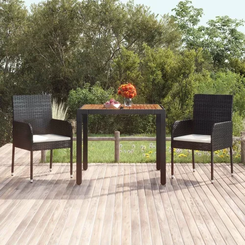  Vrtni stol s drvenom pločom crni 90 x 90 x 75 cm od poliratana