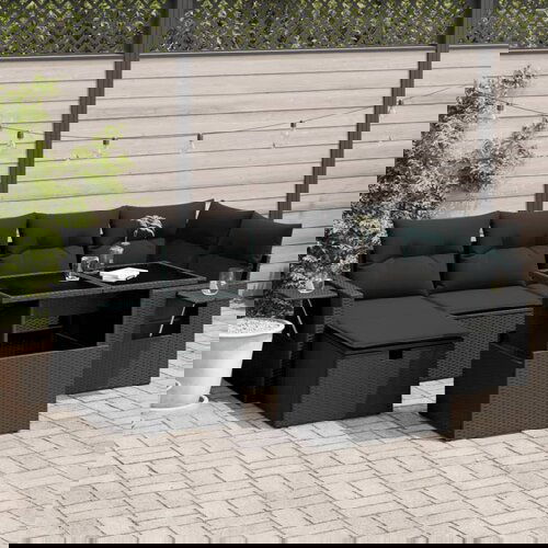 vidaXL Vrtna sedežna garnitura 7-delna z blazinami črn poli ratan Cene