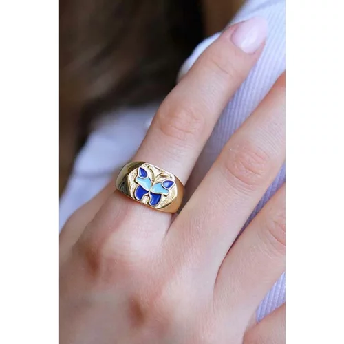 Fenzy eleganten prstan z motivom metulja, modre barve