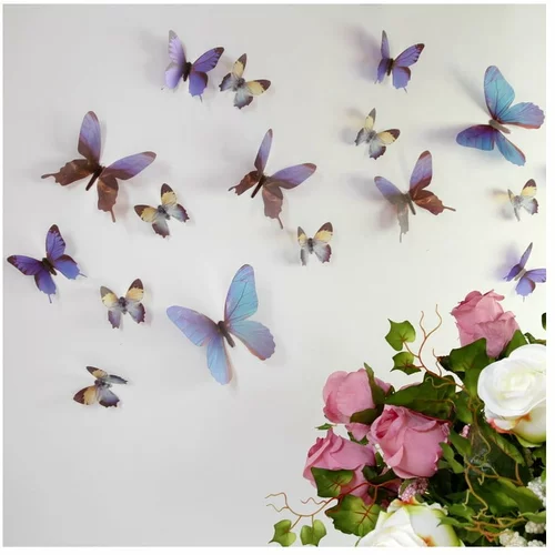 Ambiance Komplet 18 modrih samolepilnih 3D nalepk Butterflies