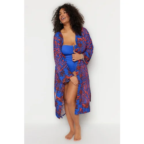 Trendyol Curve Plus Size Kimono & Kaftan - Multi-color - Animal print