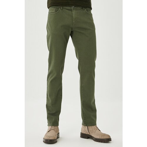 ALTINYILDIZ CLASSICS Men's Green 360 Degree All-Direction Stretch Slim Fit Slim Fit Cotton Comfort Trousers Cene