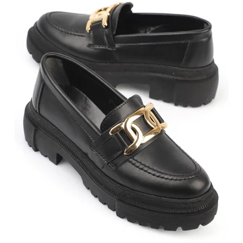 Capone Outfitters Capone Oval Toe Women's Loafers with Metal Accessories and Trak Sole Wrinkled Patent Leather.