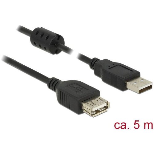 Delock USB kabel USB 2.0 USB-A vtič\, USB-A vtičnica 5.00 m črna s feritnim jedrom 84887, (20415774) Cene