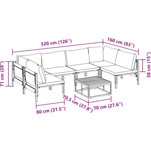 vidaXL Vrtna sedežna garnitura 7 pcs Antracitna Jeklo Cene