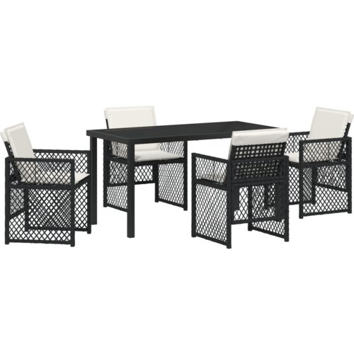 vidaXL set za objedovanje u vrtu od 5 dijelova s jastučićima crno-krem, vrtni stol crni 140x80x73 cm s kaljenim staklom Cijene