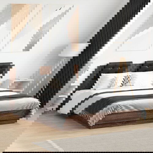 Furnova Posteljni okvir z vzglavjem in LED rjavi hrast 135x190 cm, (21934470) Slike